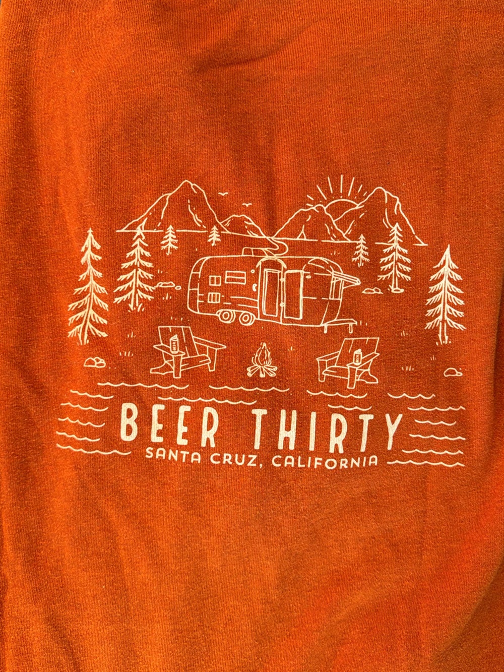 XL Unisex “Beer Thirty, Santa Cruz” Burnt Orange Full-Zip Hoodie